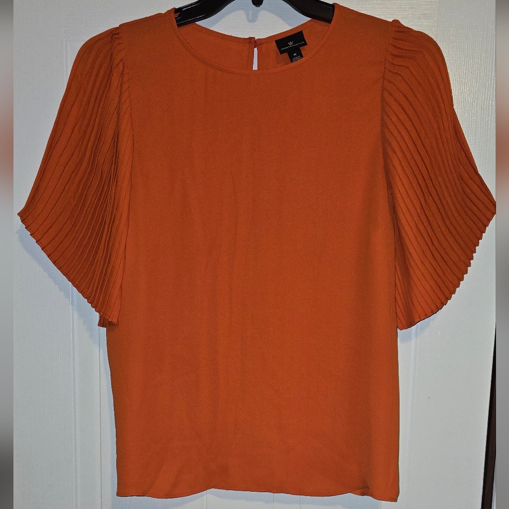 Worthington Burnt Orange Pleated Sleeve Blouse